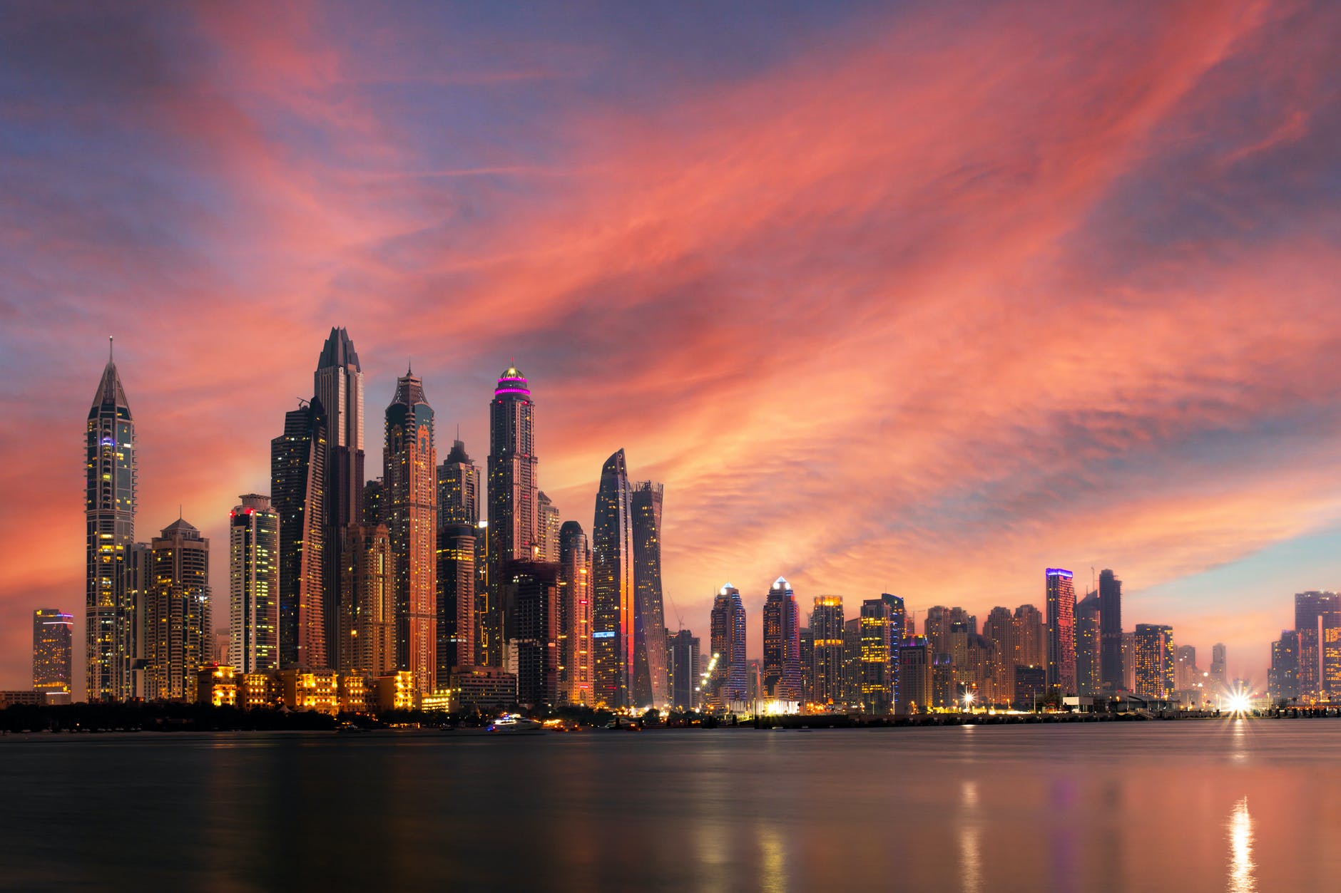 city sky sunset lights