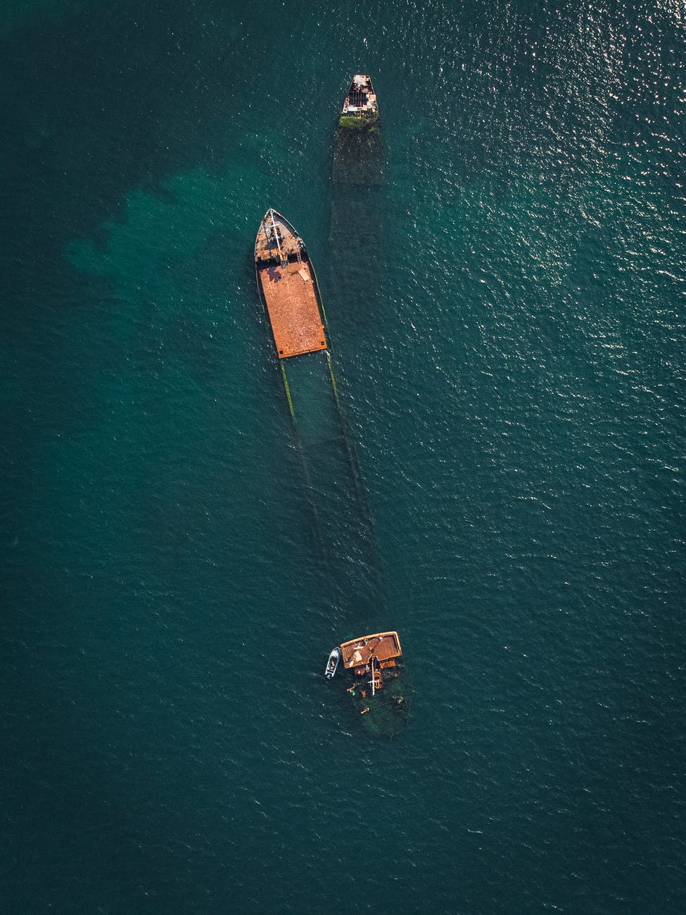 aerial view of ship wreck in sea