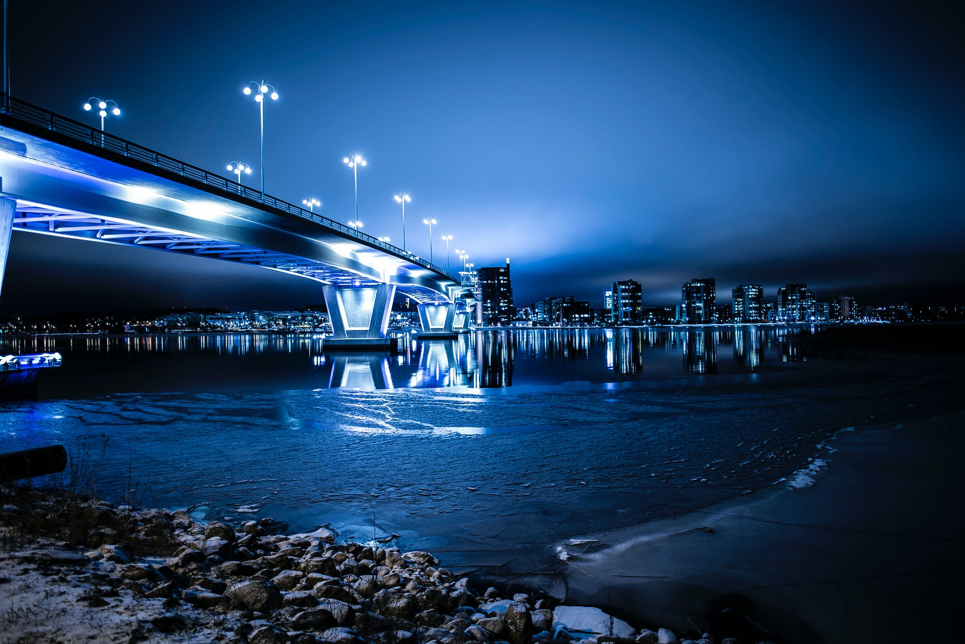 bridge with lights at night
