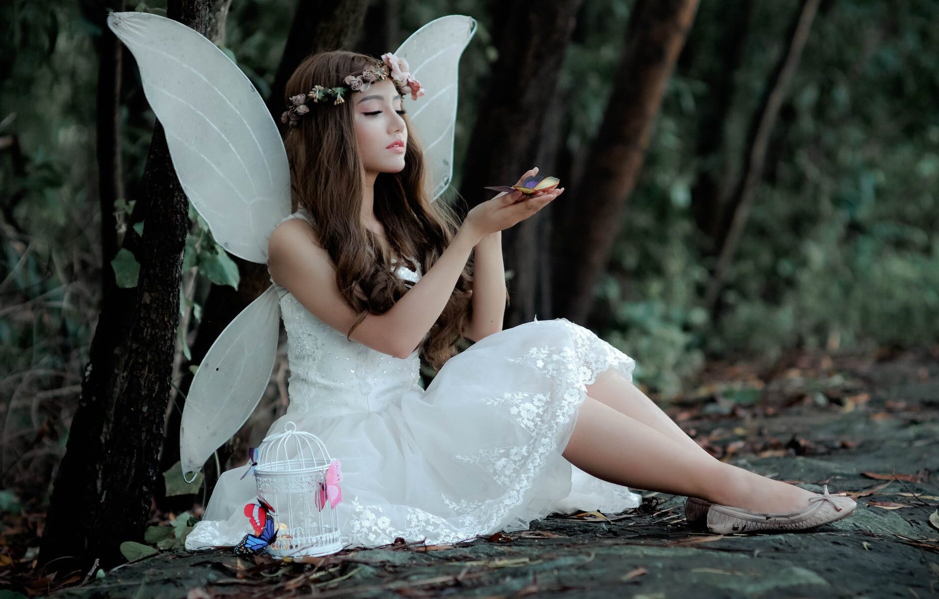 beautiful fairy in white dress
