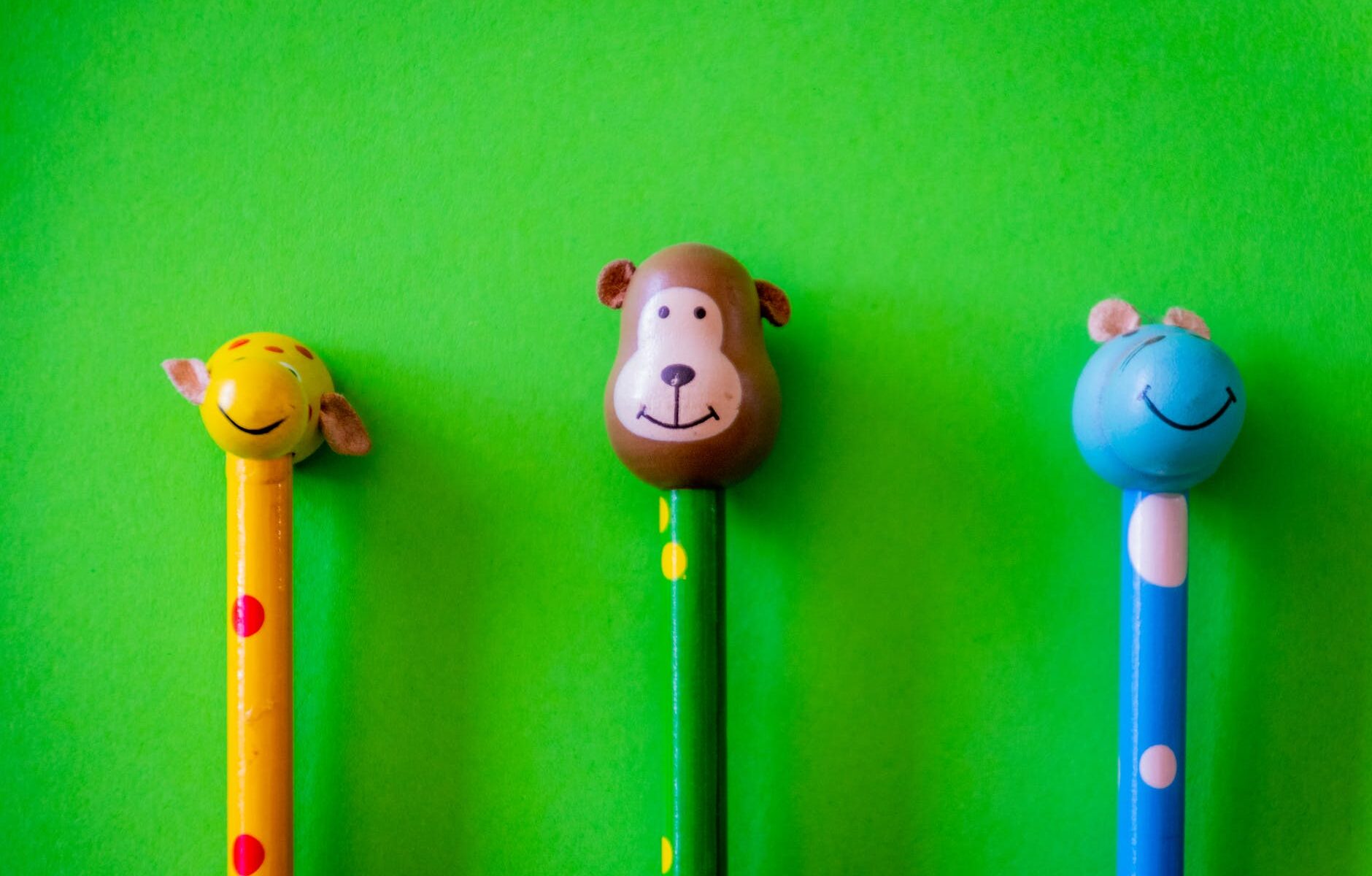 three animal head pencils