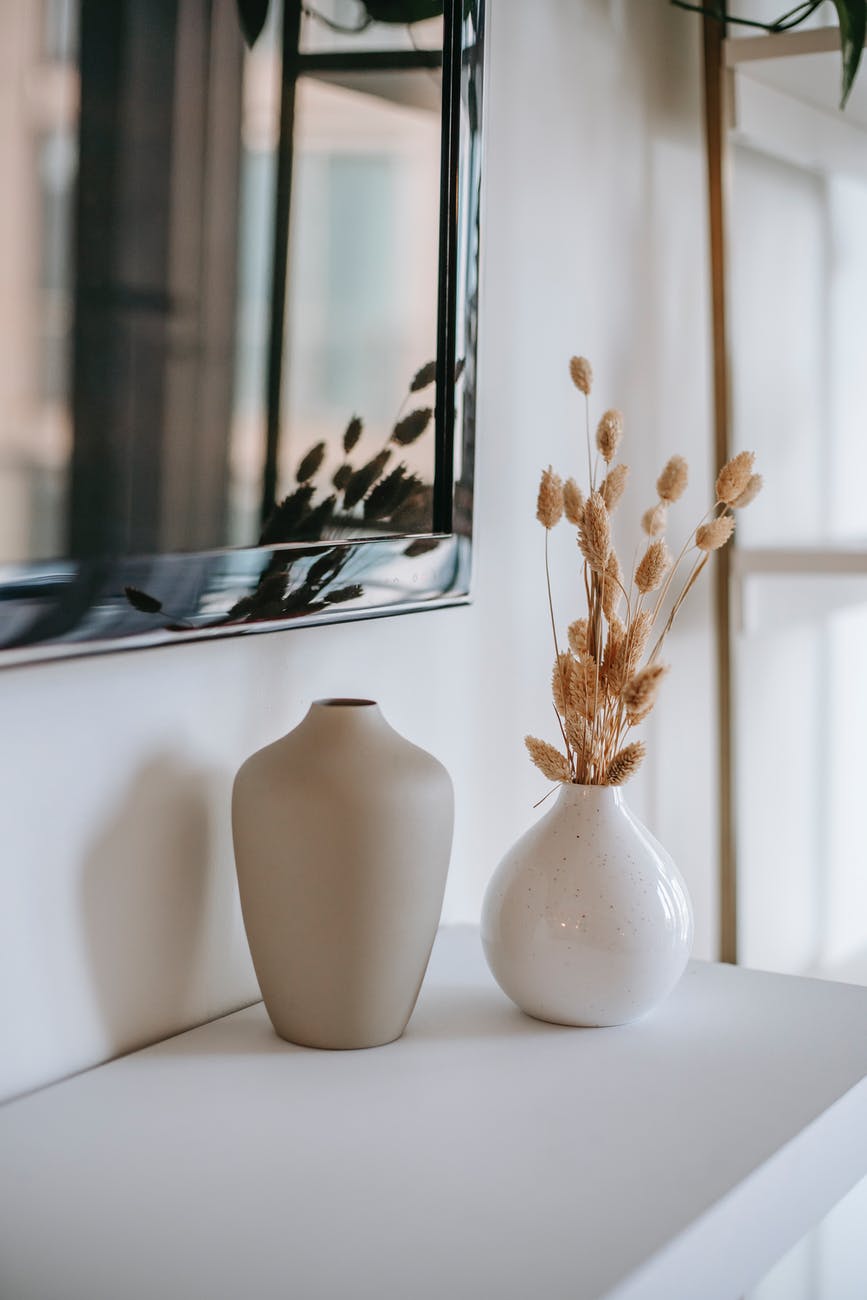 dry plant in vase on table at home