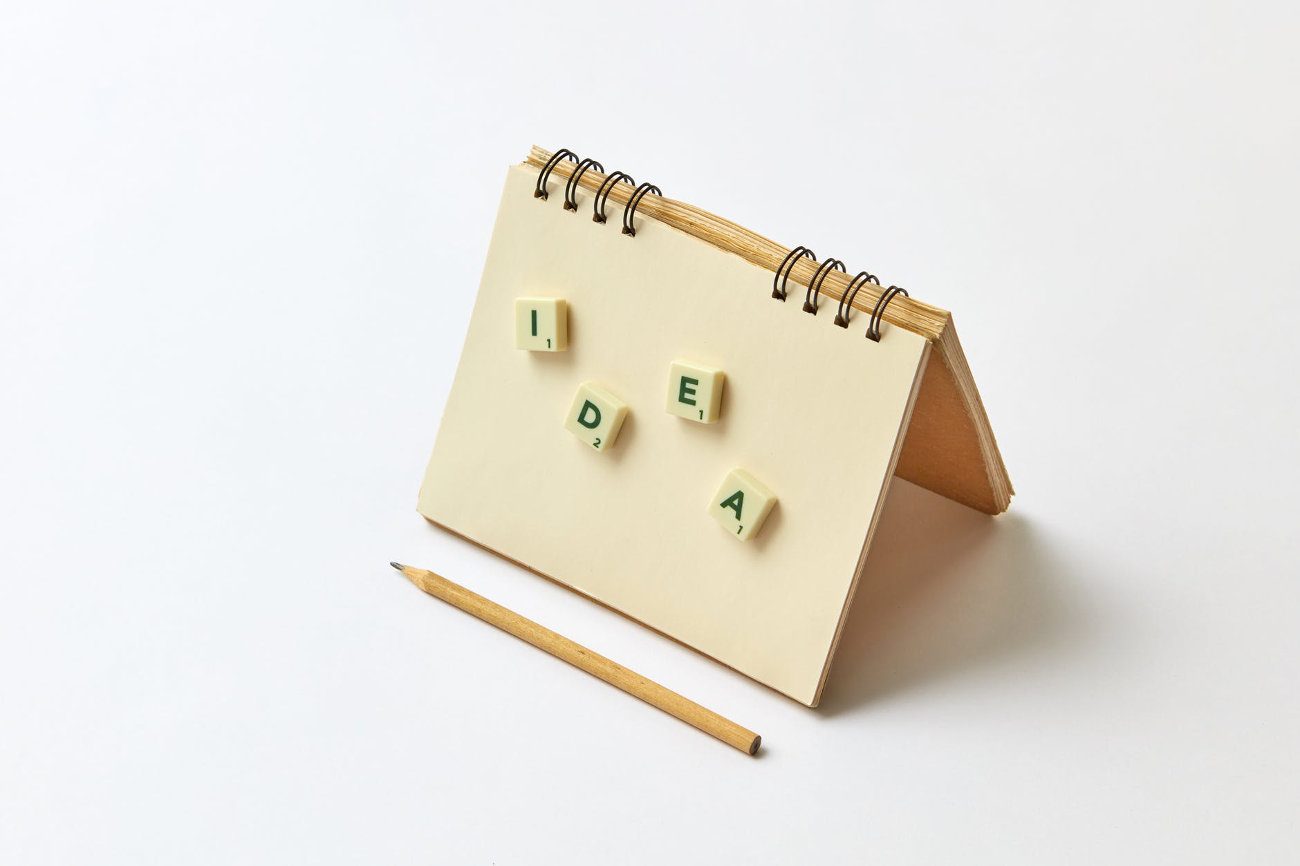 a word idea spelled on a scrabble tile stuck on a notebook